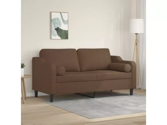 Canapé 2 places avec oreillers décoratifs marron 140 cm tissu