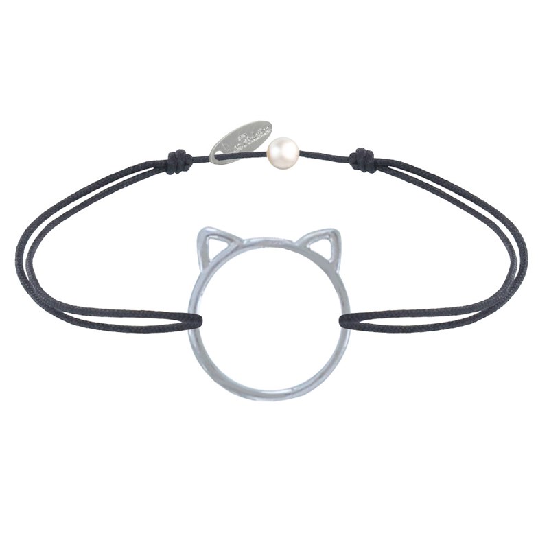 Bracelet Lien Médaille Argent Tête de Chat Ajouré - Gris