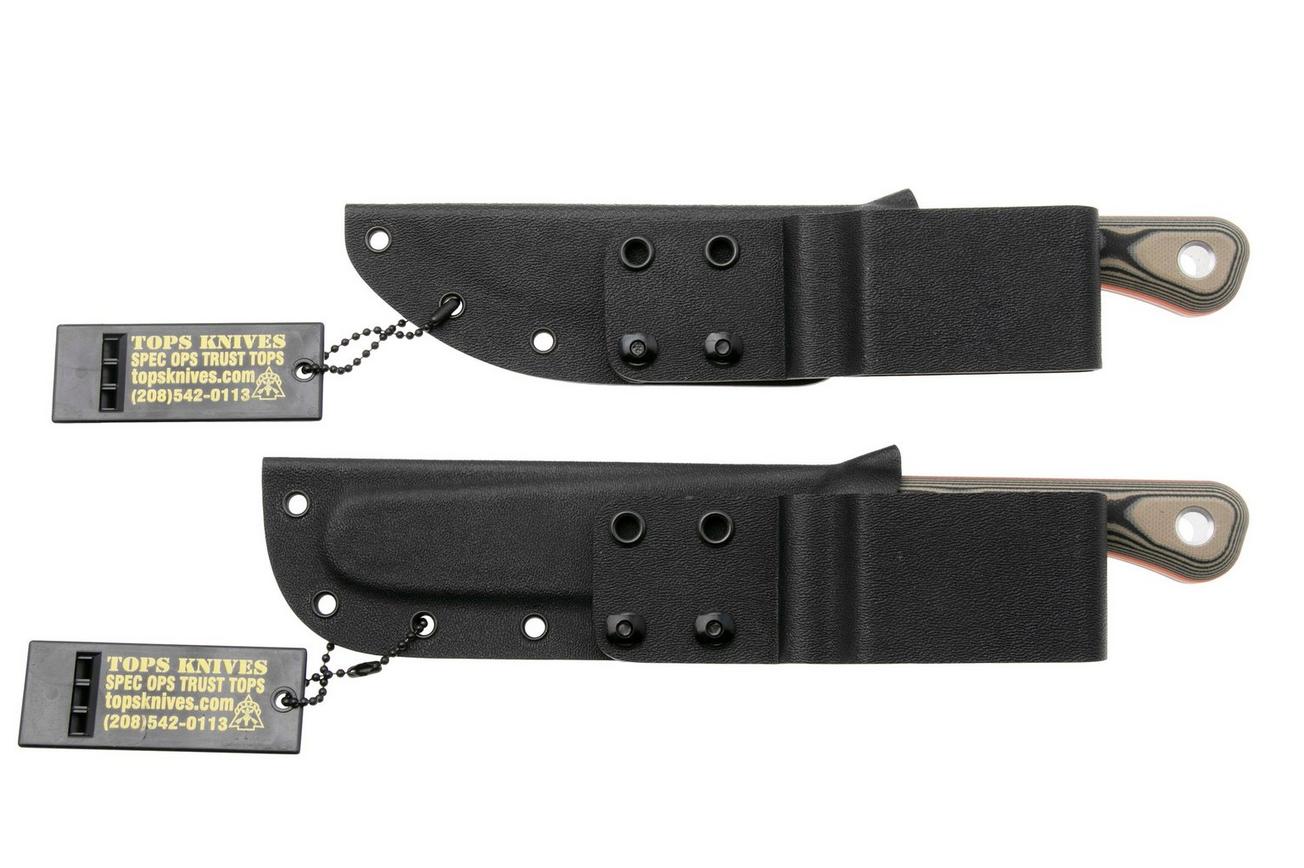 TOPS Knives Muley Combo MCMB-02, 154CM Tumble Finish, Tan Black G10, Kydex Sheath, jacht set, Leo Espinoza design