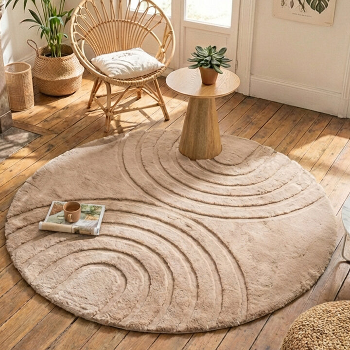 Rond hoogpolig vloerkleed - Carvy Arches Taupe