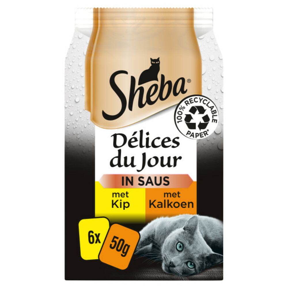Sheba Kattenvoer Delices du Jour Natvoer Kip & Kalkoen in Saus6 x 50 gr