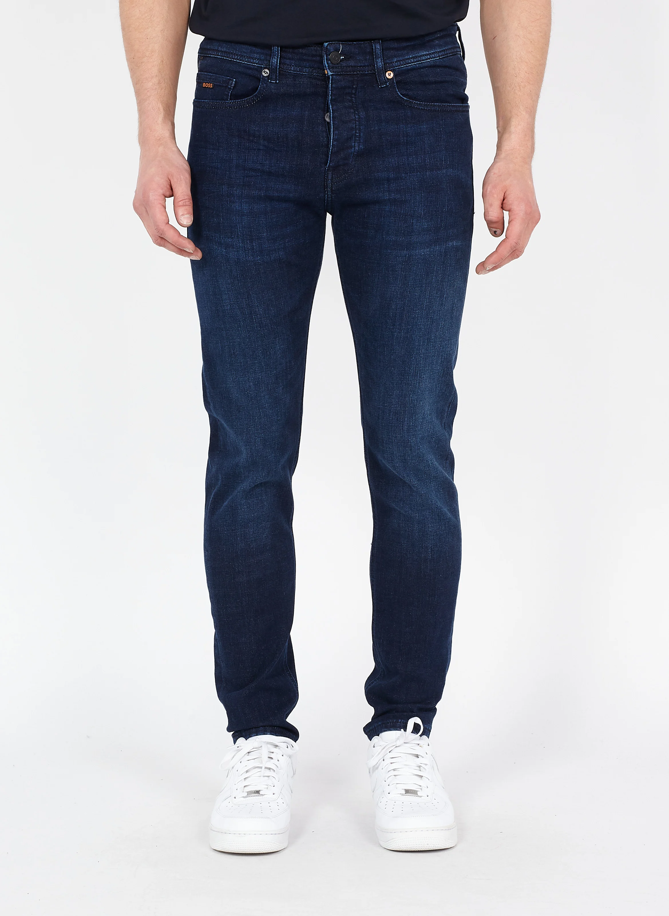 Jean slim brut en coton mélangé| Bleu