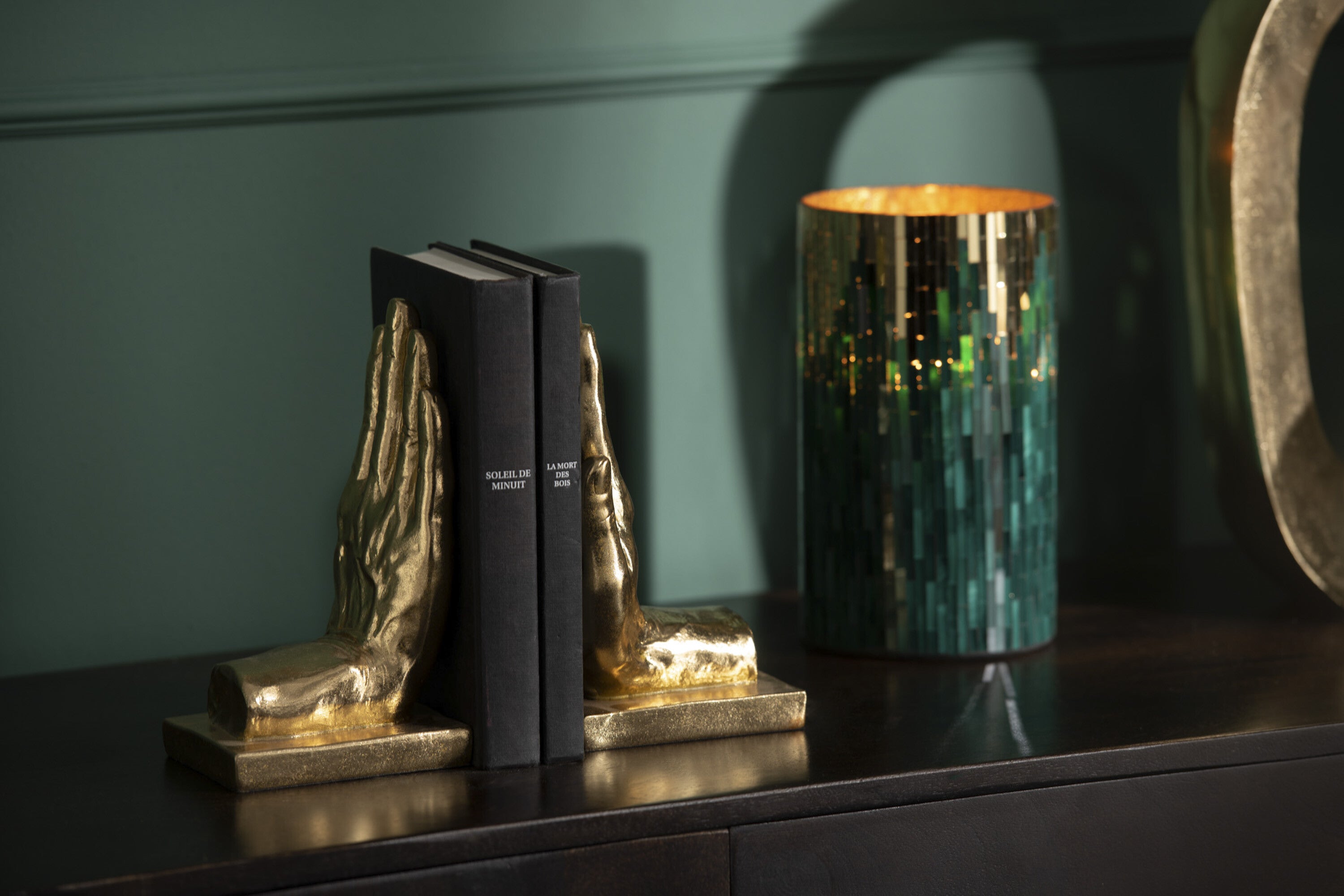 J-Line boekensteun Handen - polyresin - goud -  2 stuks