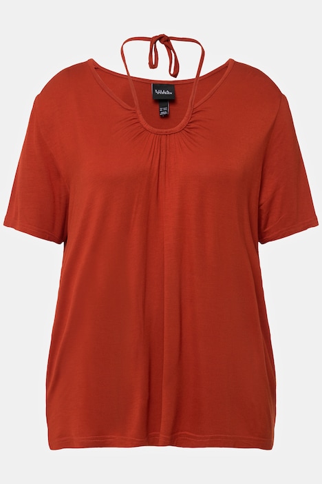 T-Shirt, Schnürung, Zierfalten, V-Ausschnitt, Halbarm