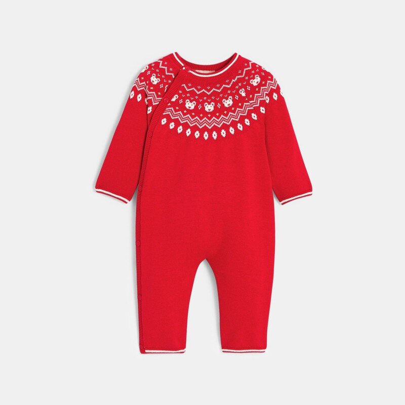 Combinaison longue maille tricot rouge bébé mixte Rouge