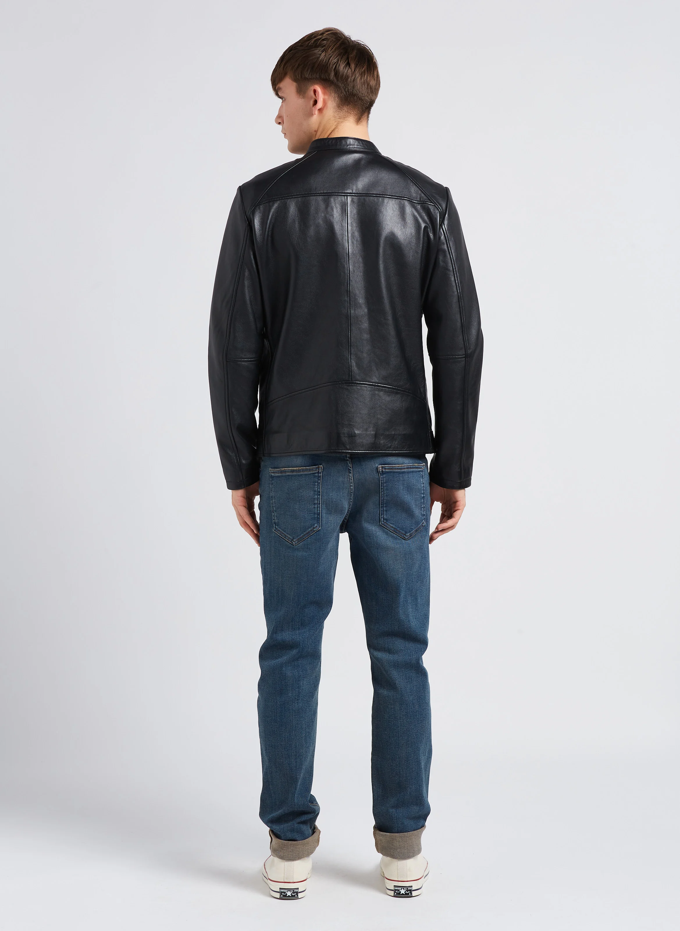 Blouson col officier en cuir | Noir