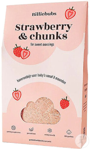 Billiebubs Strawberry-Chunks Sweet Mornings Petit-Déjeuner Avoine Bébés 8+ Mois Fraise-Morceaux 300g