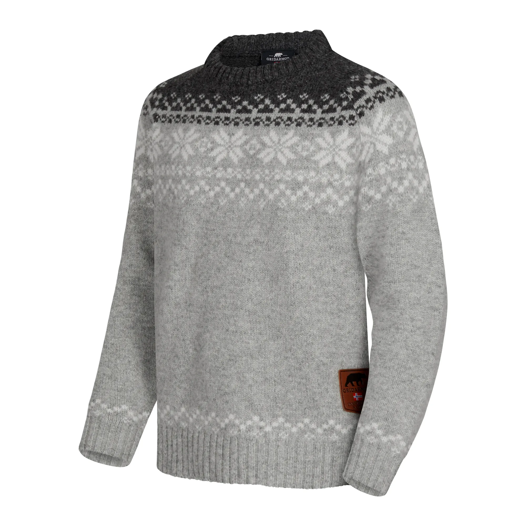 Gridarmor Kids' Snøkrystall Round Neck Ullgenser Light Grey/Dark Grey/White