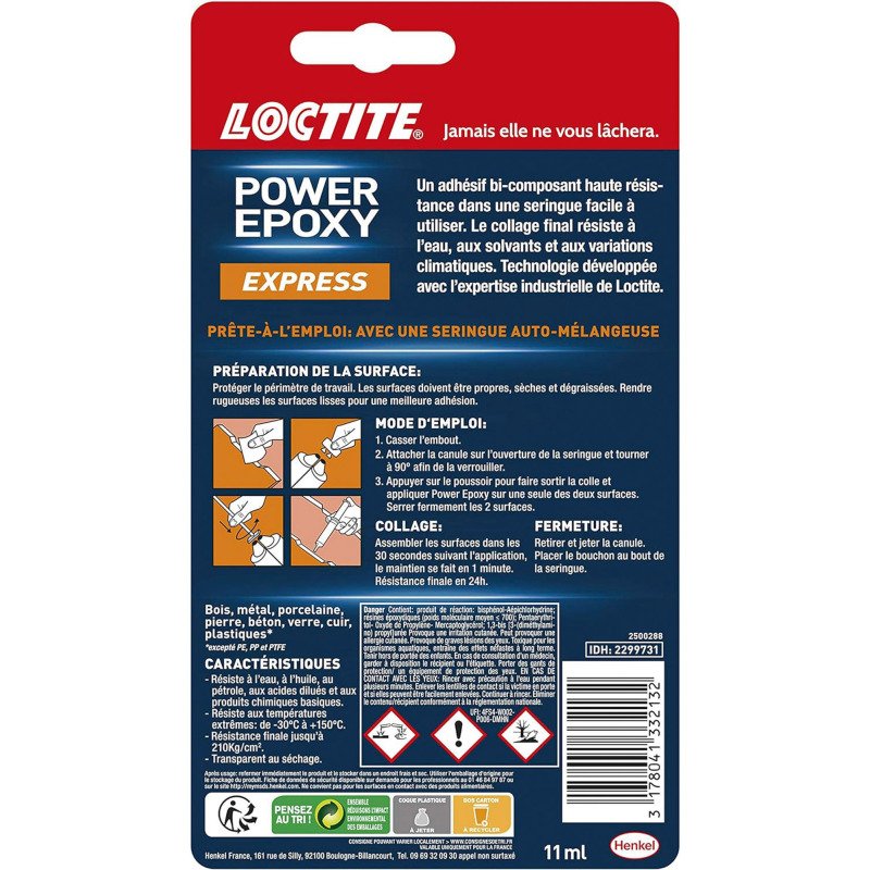 Colle Power Epoxy Express 1 minute Loctite - Tube de 11 ml