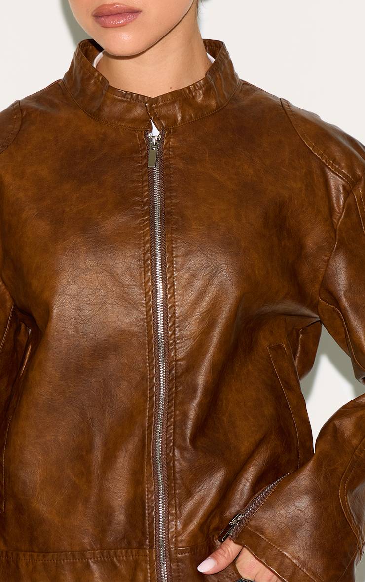 Chocolat Veste De Motard Oversize En Synthétique Effet Délavé