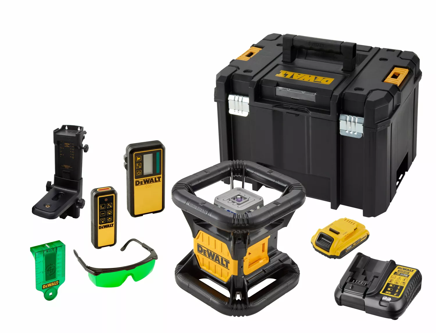 DeWALT DCE079D1G 18V Rotatie laser set incl. ontvanger in koffer - Groen - 76m - IP67