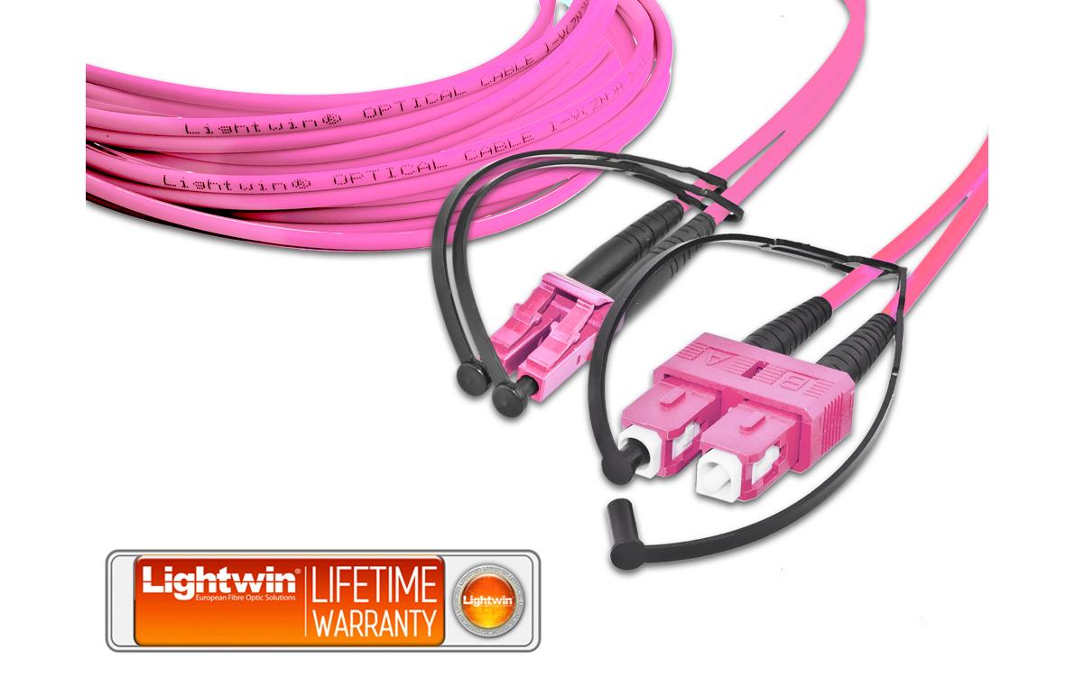 LWL-Patchkabel Multimode LC – SC, OM4, Duplex, 20 mLightwin LC-SC, Multimode, OM4, 20m High Quality LWL-Patchkabel inkl. Seriennummer und Messprotokoll