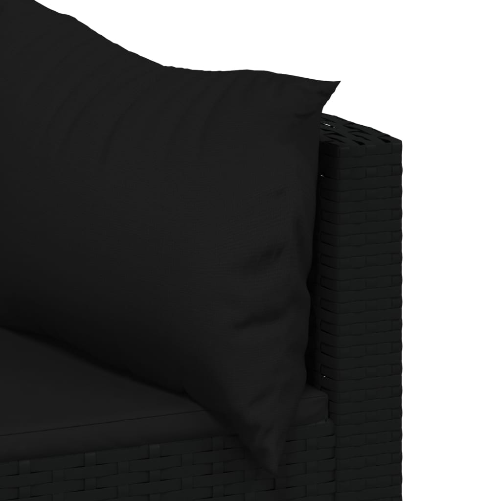 Salon de jardin meuble d'extérieur ensemble de mobilier 4 pièces avec coussins noir résine tressée