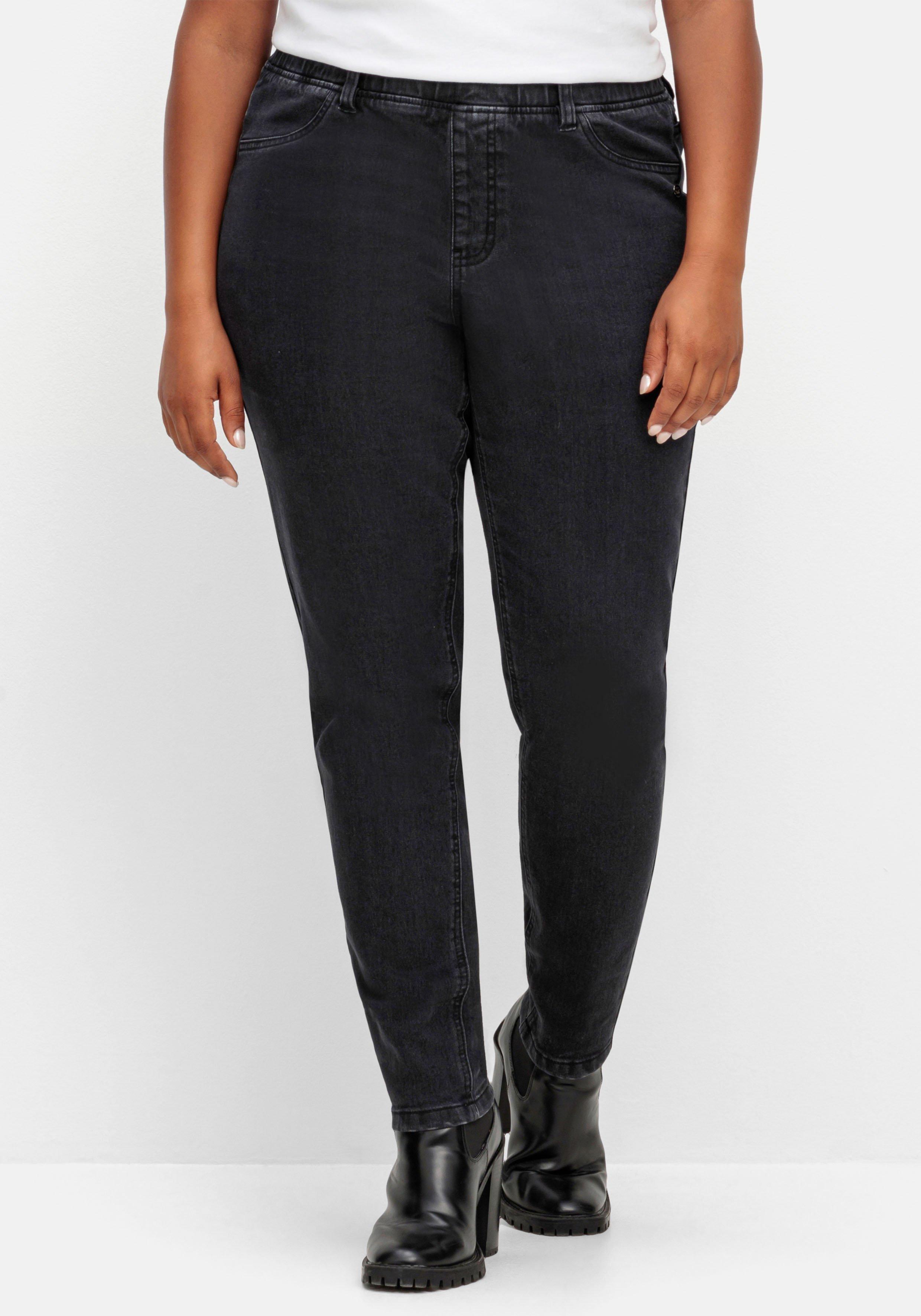 Skinny Thermojeans mit Schlupfbund, innen angeraut
