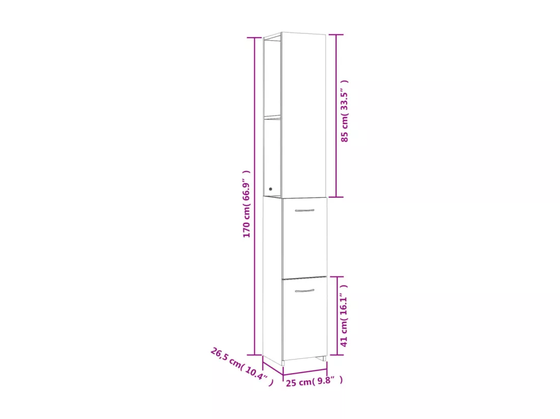 Armoire de bain blanc brillant 25x26,5x170 cm bois d'ingénierie
