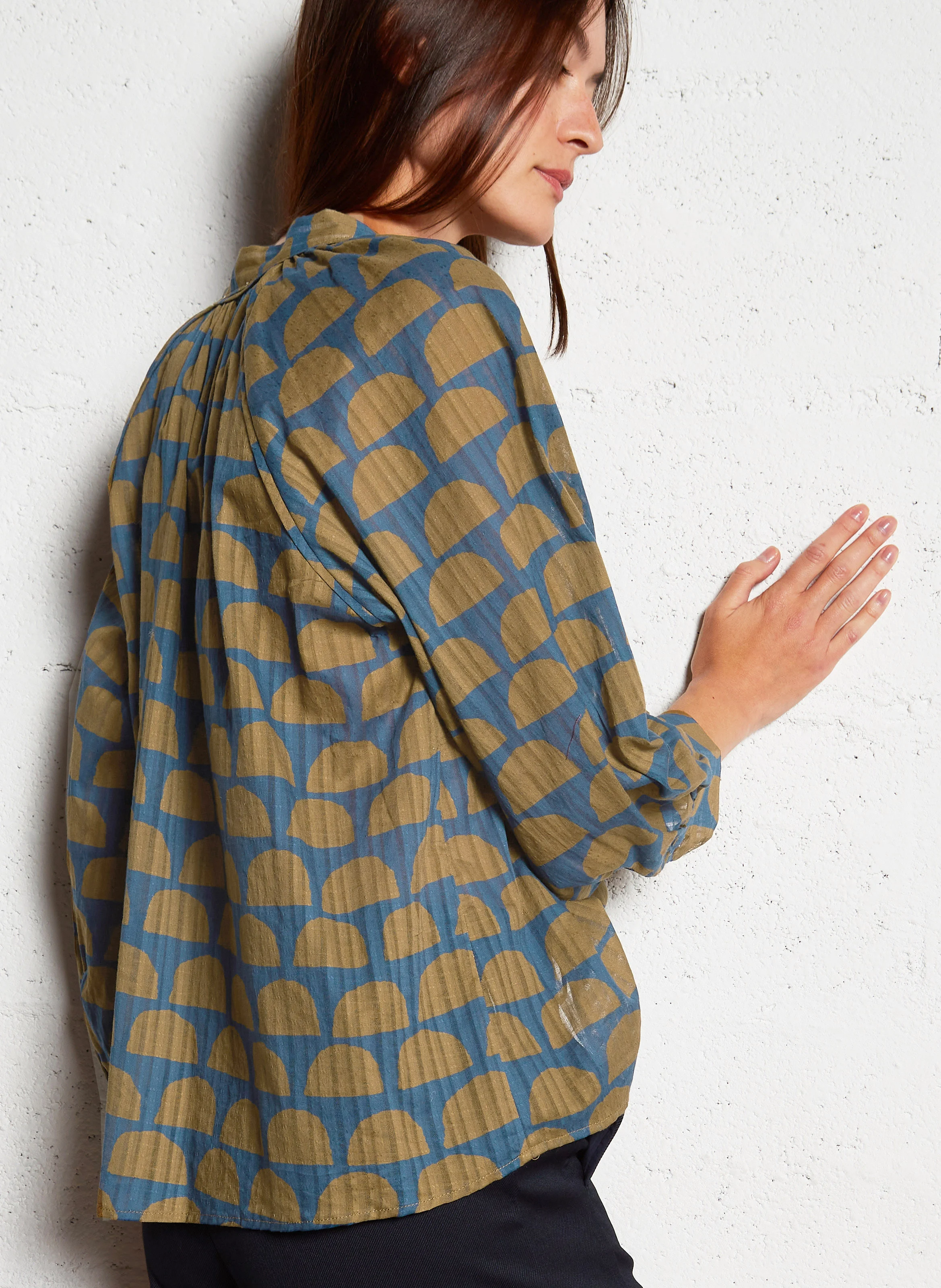 Blouse col rond en coton| Kaki