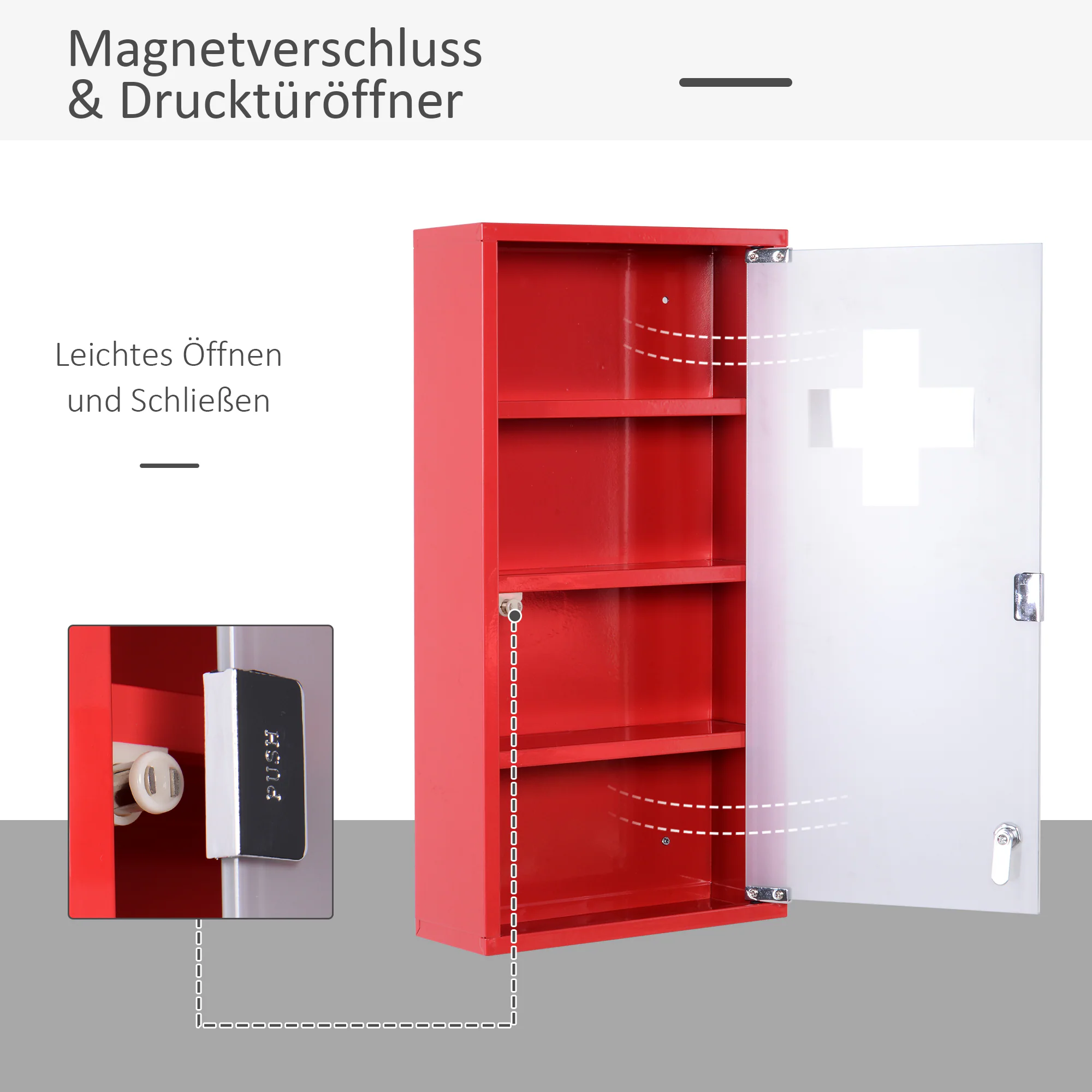 HOMCOM Medizinschrank zum Abschließen rot 30 x 12 x 60 cm (LxBxH)