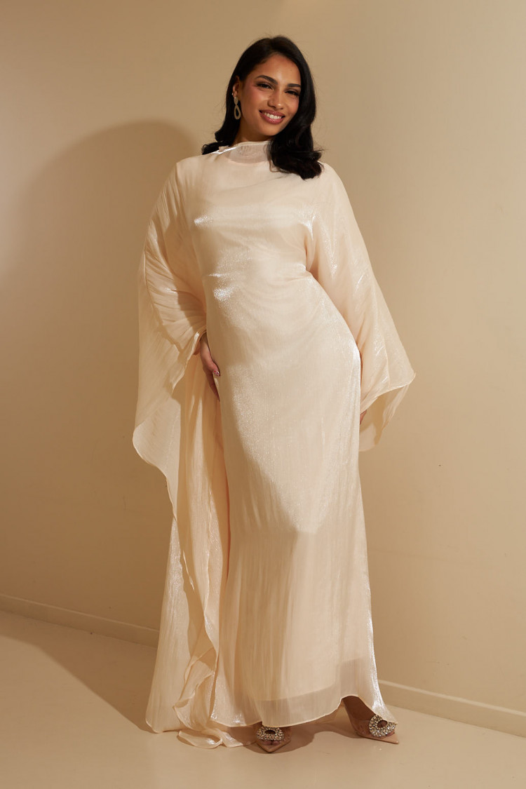 Ensemble 2 pièces robe + gilet à enfiler satiné beige