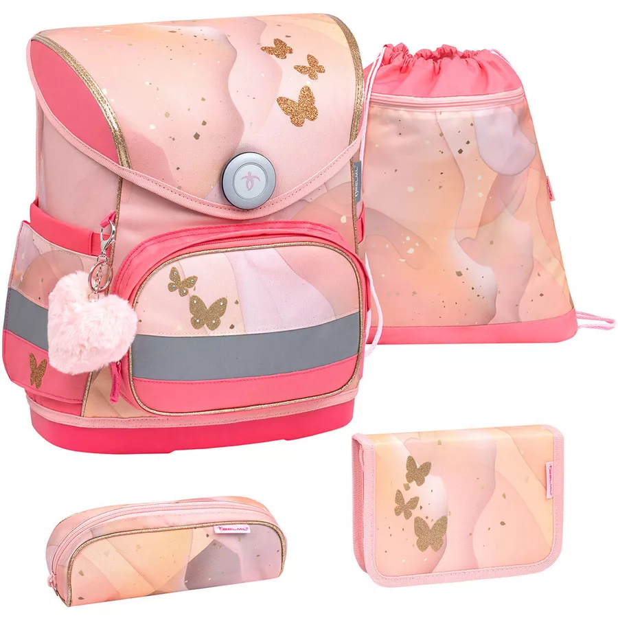 Belmil Schulranzen Compact Schulranzen Set 4-teilig mit Brustgurt Marble