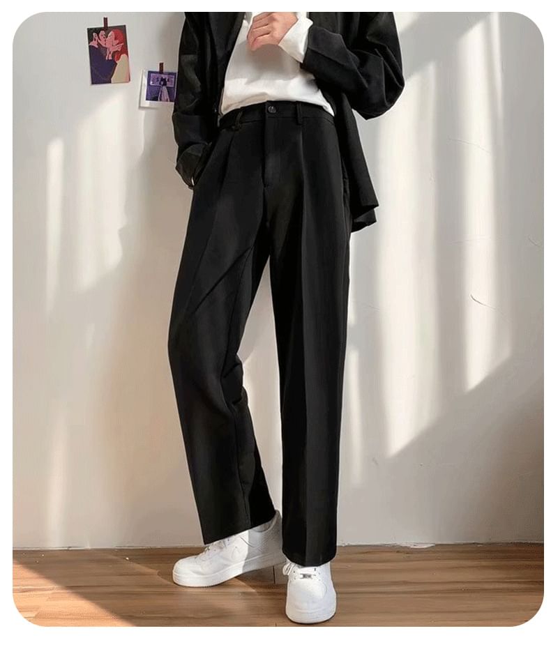Craltuxe - Mid Rise Plain Straight Leg Dress Pants