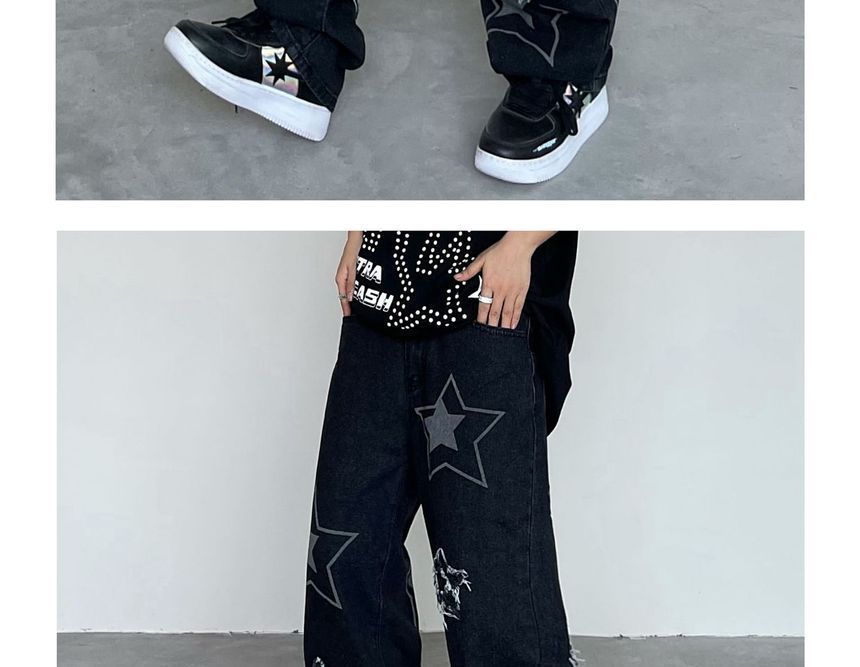 GRAYCIOUS - Hoge taille sterrenprint losse jeans