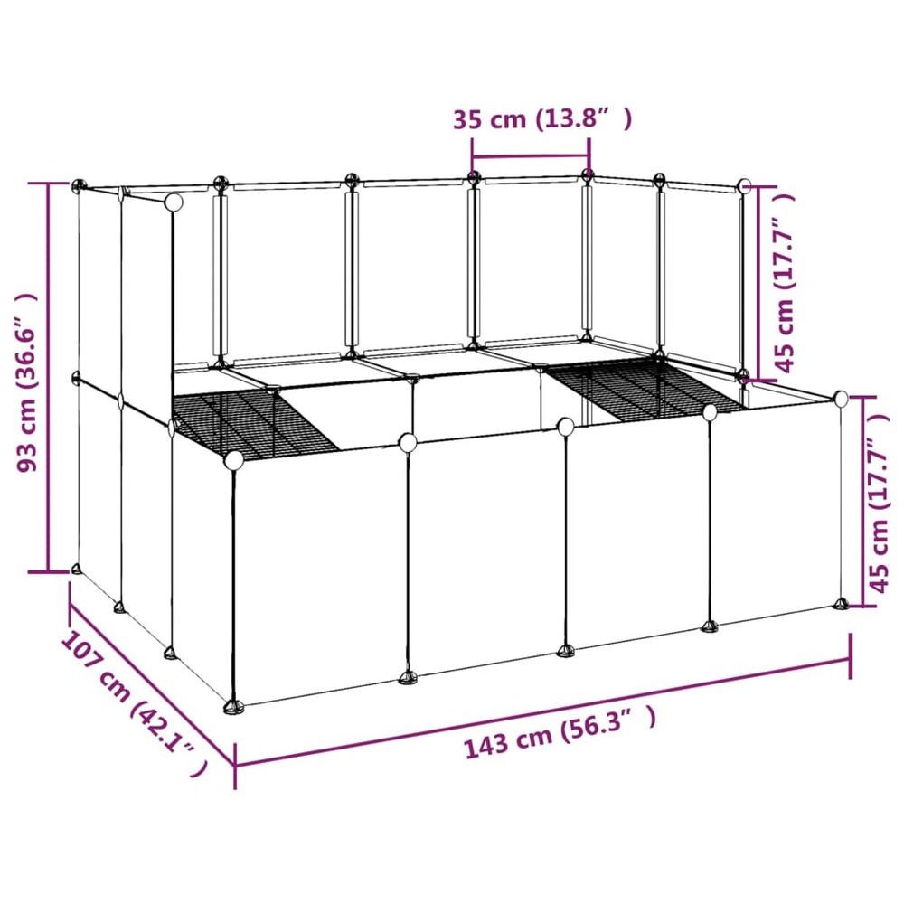 Cage pour petits animaux transparent 143x107x93 cm pp et acier