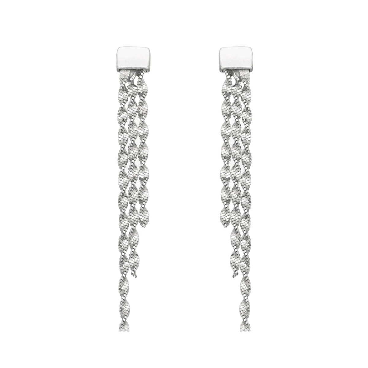 Boucles D'oreilles Argent Rhodiées Triples Mailles Diamantées