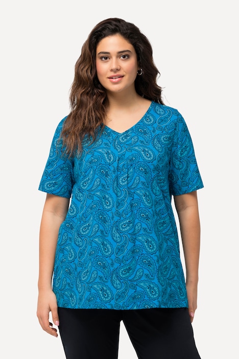 T-Shirt, Paisley, A-Linie, V-Ausschnitt, Halbarm
