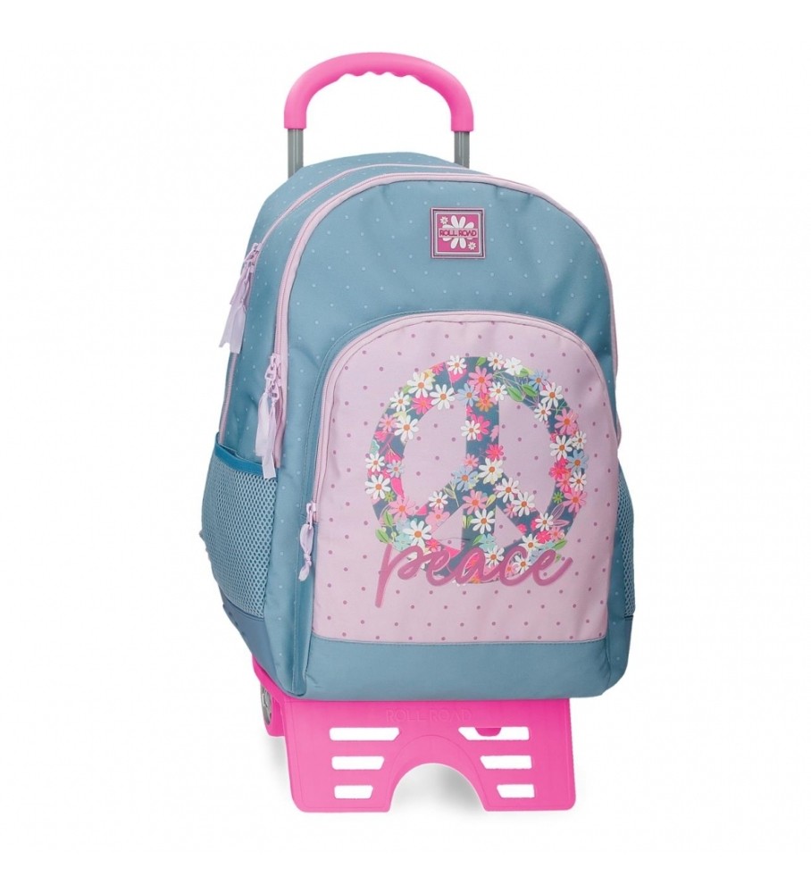 Roll Road Mochila Escolar Roll Road Peace Dos Compartimentos con carro azul, rosa