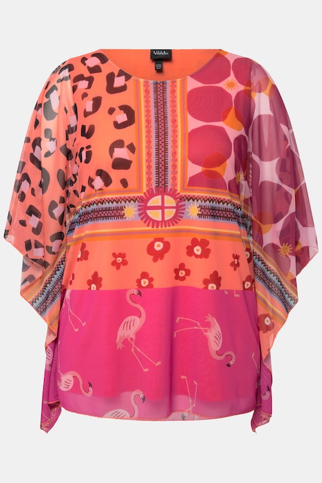 Bluse, doppellagig, Oversized, Rundhals, Halbarm