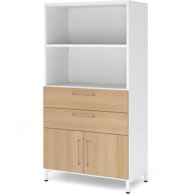 Kombischrank mit Sockel Tarys, 4 Ordnerhöhen, 2 Schubladen, 2 Türen, 2 Fächer, weiss/eiche