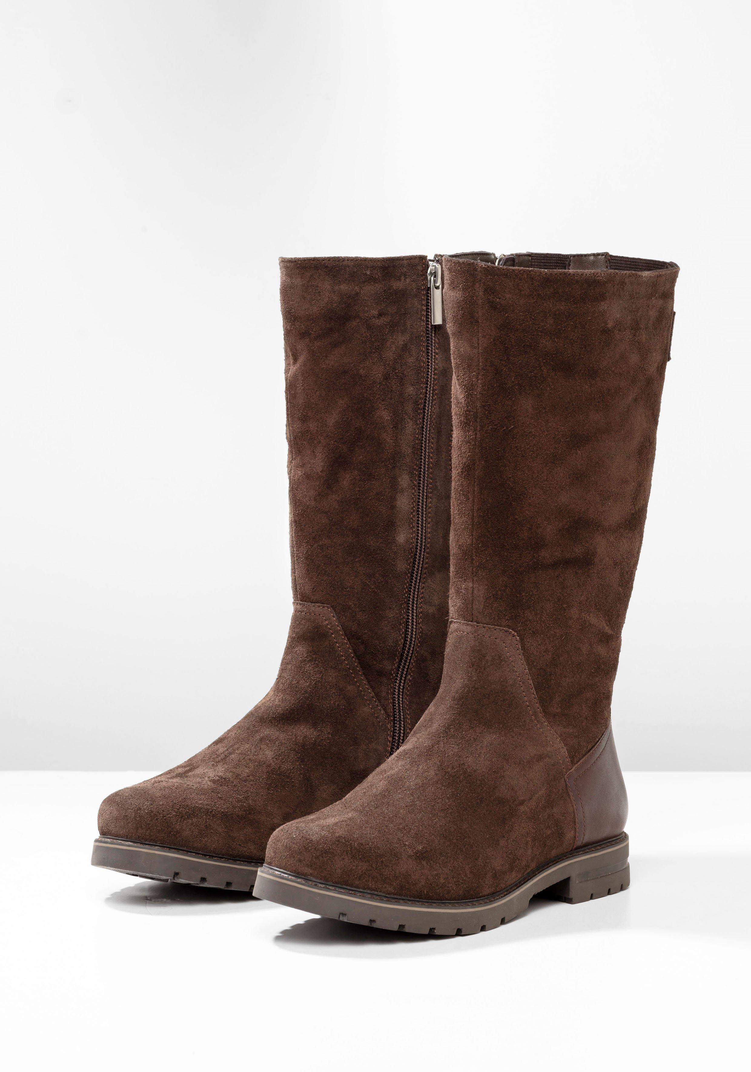 Weitschaftstiefel aus Leder mit Fellimitat