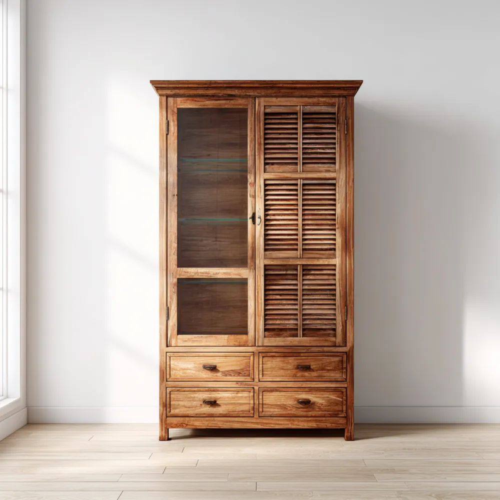 Vitrinenschrank Massivholz 200x100x40 cm – Natur – Klassisches Design