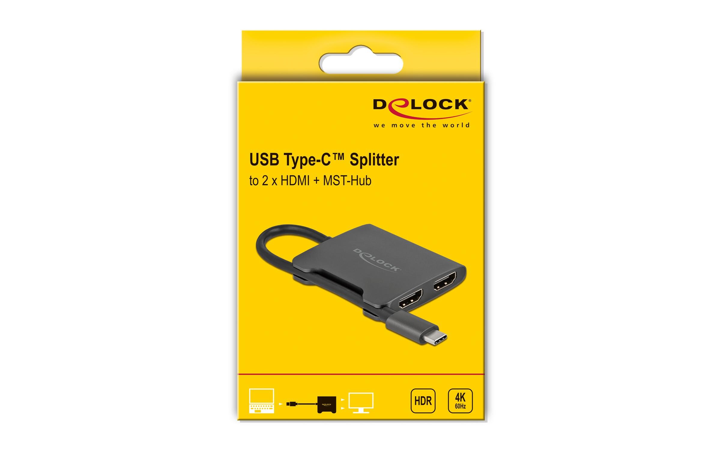 Adapter 4K 60Hz, schwarz USB Type-C - HDMIDelock USB Type-C Splitter (DP Alt Mode) zu 2 x HDMI MST 4K 60 Hz