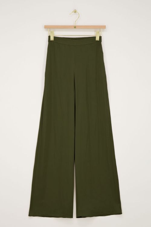 Groene satijnen broek met elastieken band