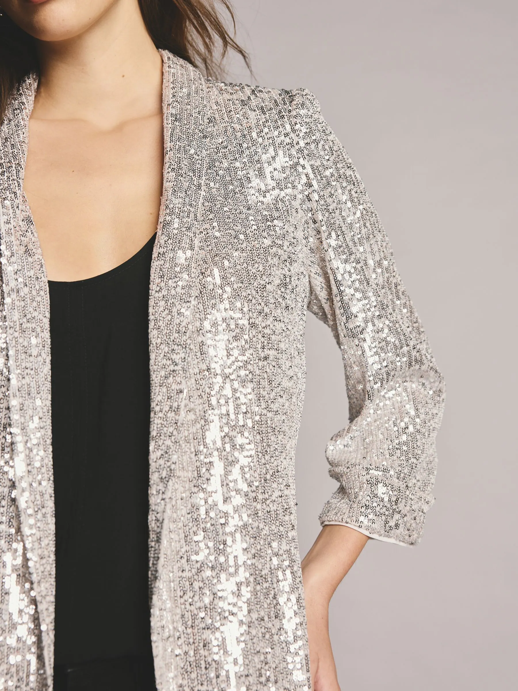 Zilver - Blazer met lovertjes en ruchemouwen