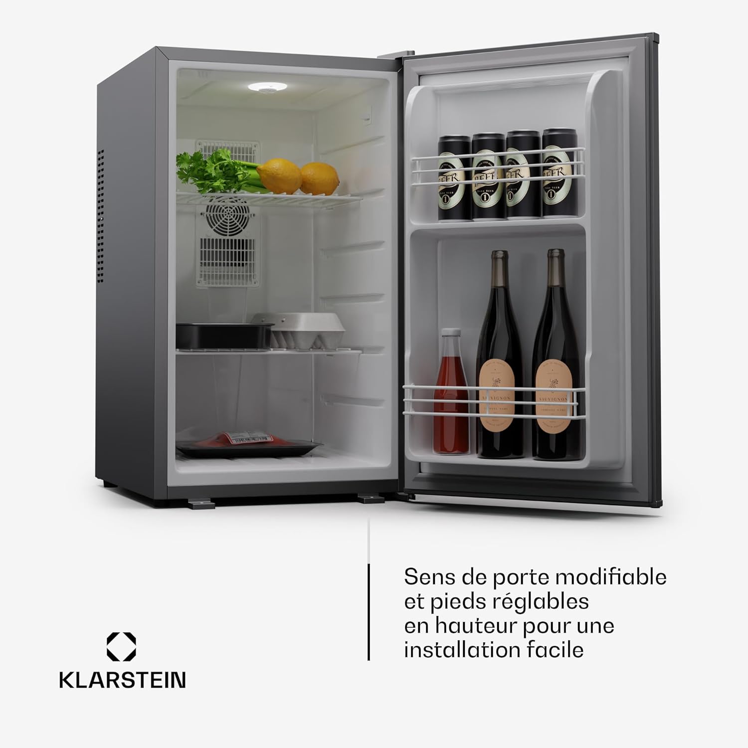 Klarstein Mini réfrigérateur et congélateur intérieur 68 L, réfrigérateur à étagères réglables