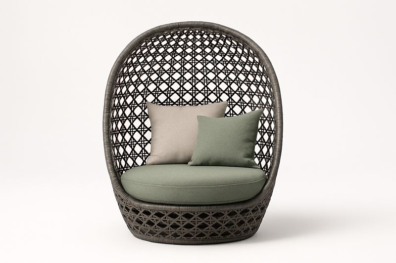 Outdoor Rattan Sitzschale Stuhl mit Polyester Kissen Grün/Grau
