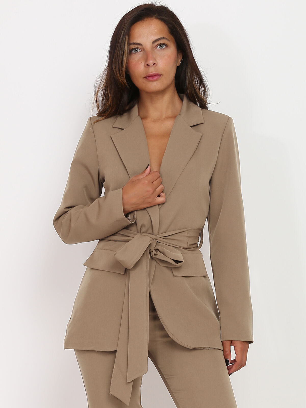 Veste blazer à nouer- Taupe