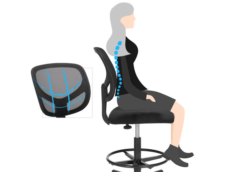 Songmics Bürostuhl mit Fusskreuz, Schwarz Bequemer und ergonomischer Schreibtischstuhl