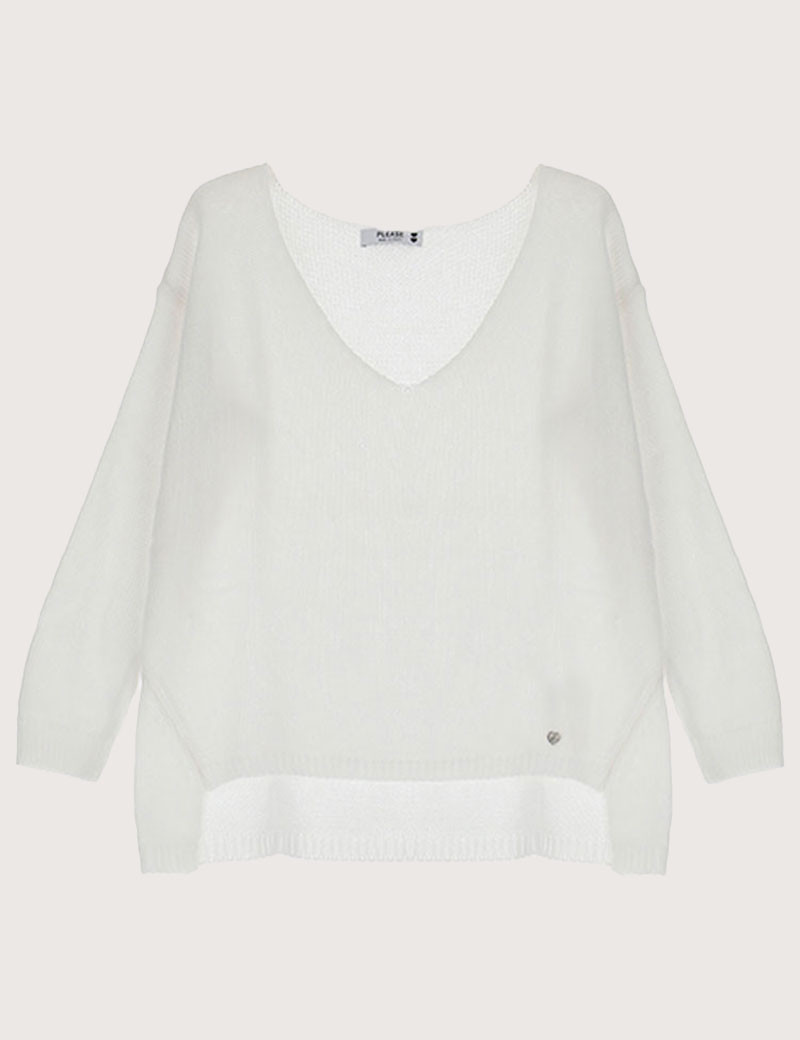 PLEASE PULL MAILLE FINE COL V BLANC