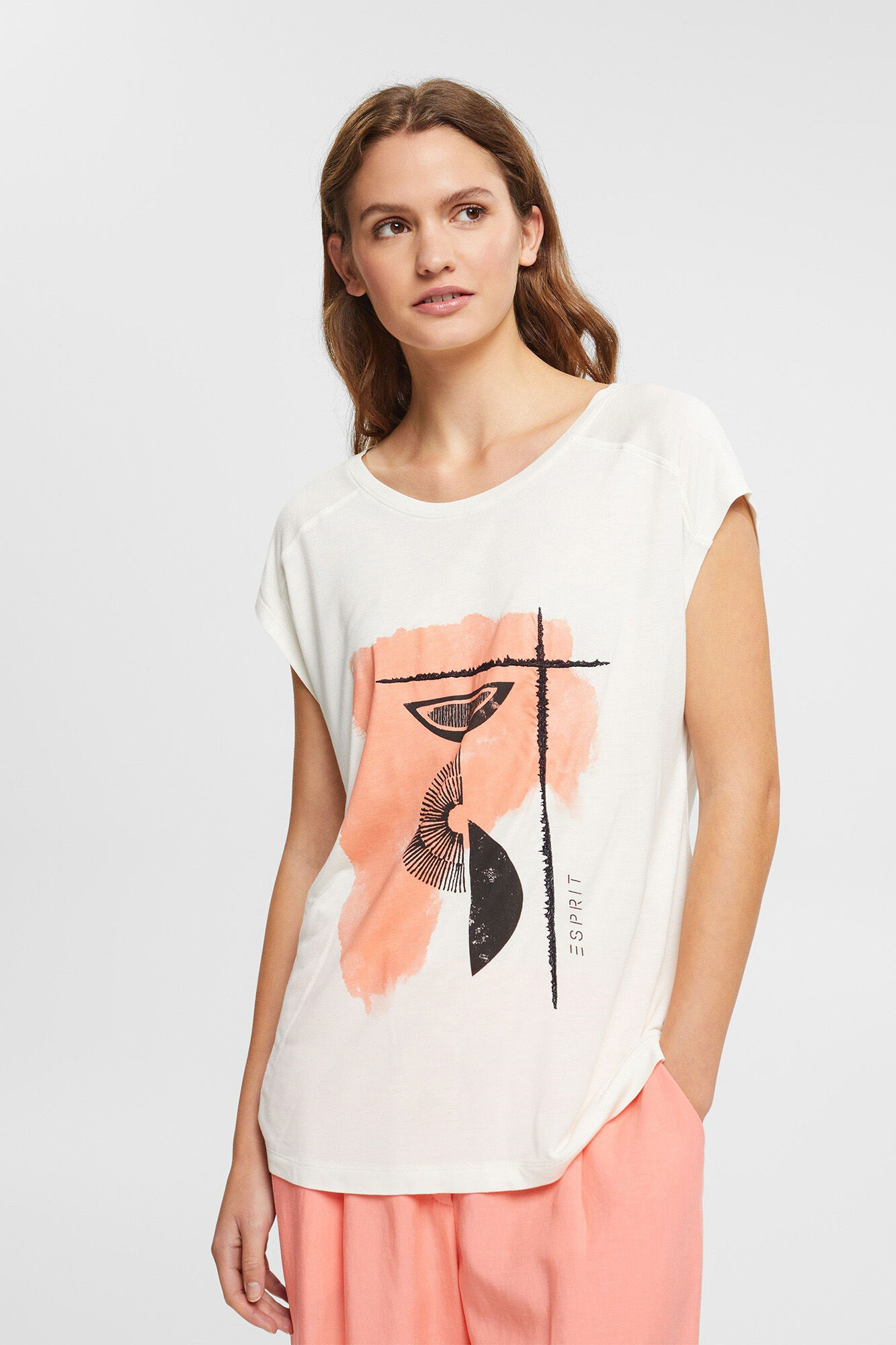Camiseta de viscose de manga curta estampada - Estampa branca