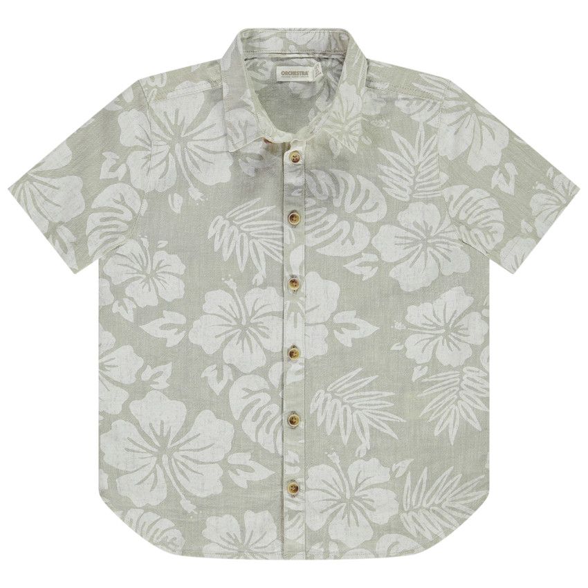 Chemise manches courtes imprimé tropical pour garçon - Ecru