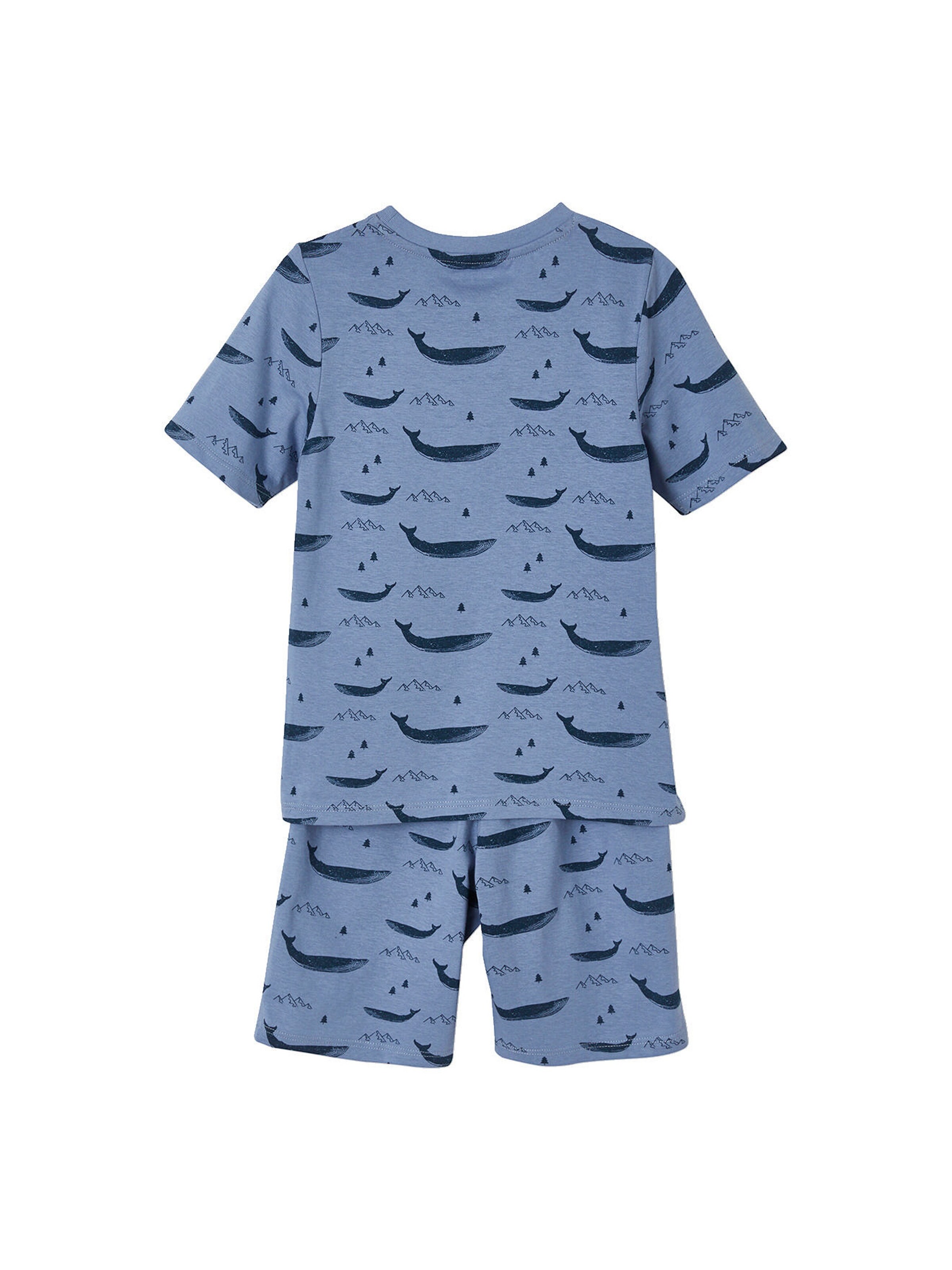 Vertbaudet 2er-Pack kurze Jungen Schlafanzüge, Wale BASIC blau+senfgelb/blau gestreift