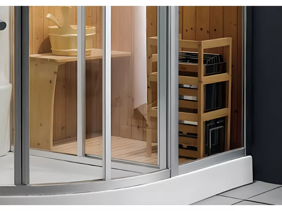 Cabine de douche intégrale d'angle HAUMEA fonction Hammam et Sauna - l157xP110xH215cm- Angle droit