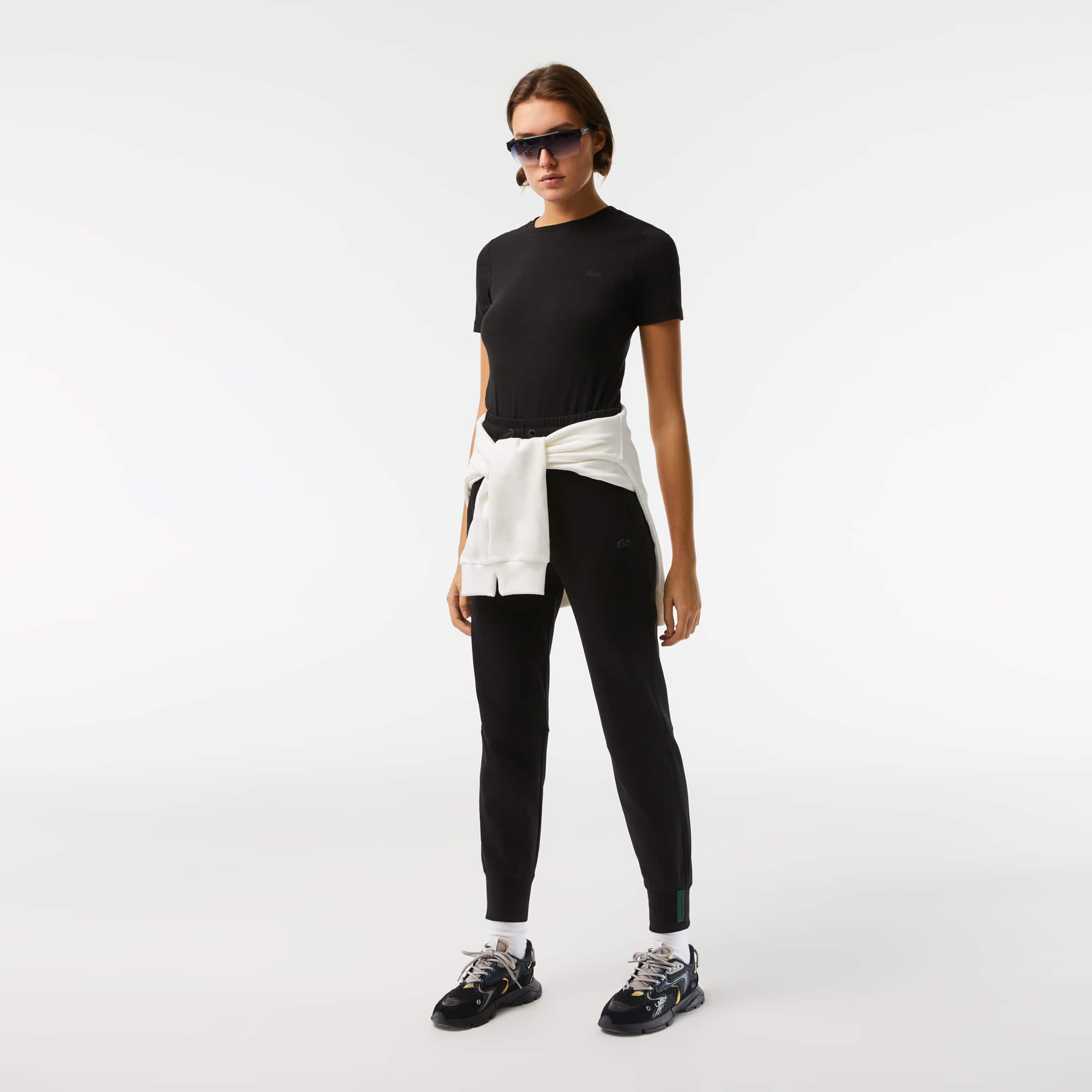 T-shirt slim fit à col rond en coton mélangé T-Shirts - Noir - Lacoste - Femme