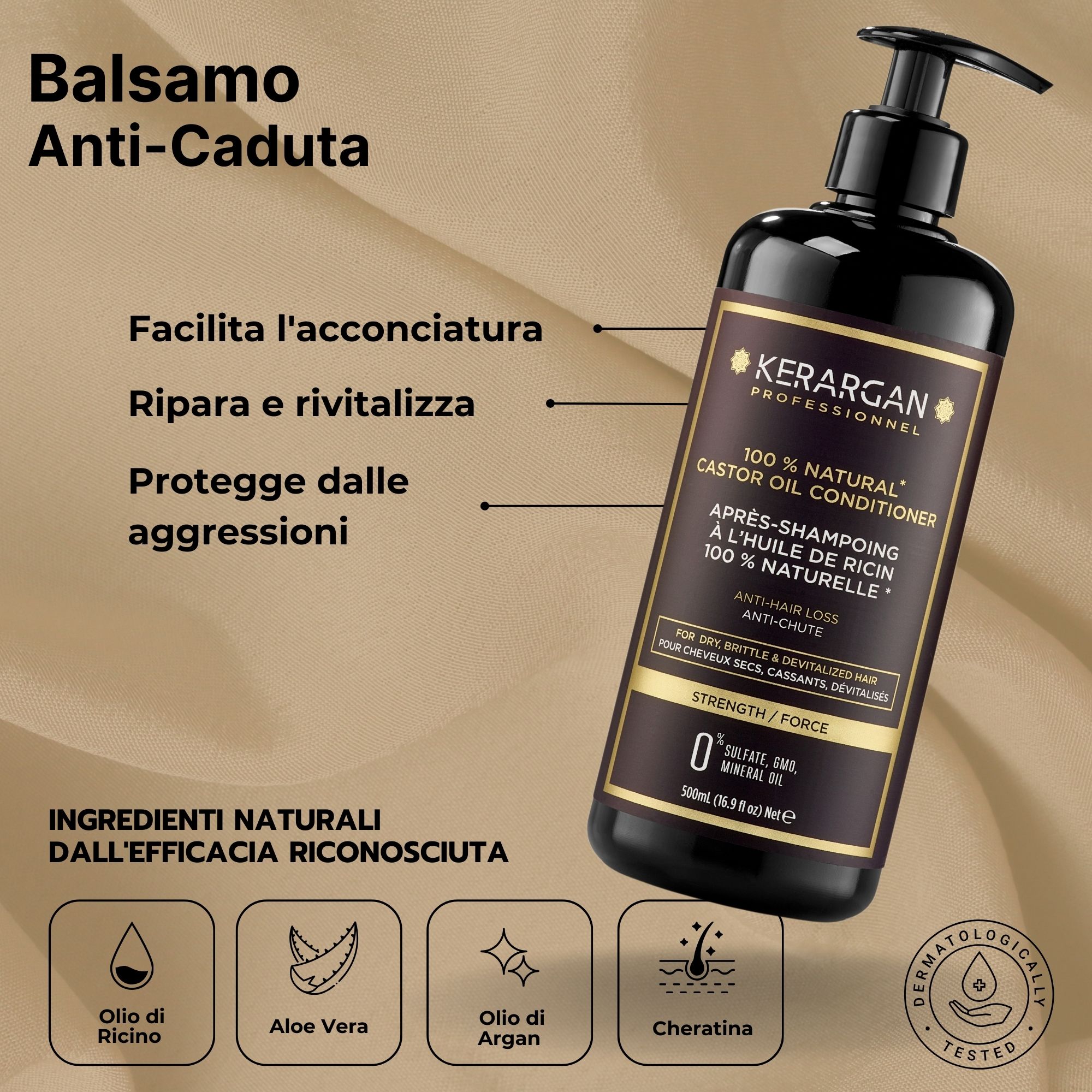 Kerargan - Anti-Haarausfall Set Shampoo, Conditioner, Maske, Serum, Leave-In Rizinusöl