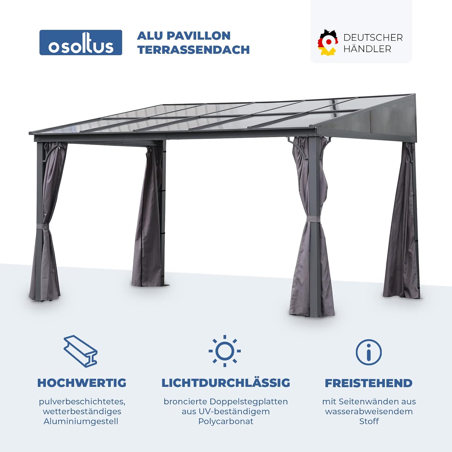 Terrassendach Toledo Gartenpavillon Aluminium | Hardtop Pavillon 3x4m anthrazit