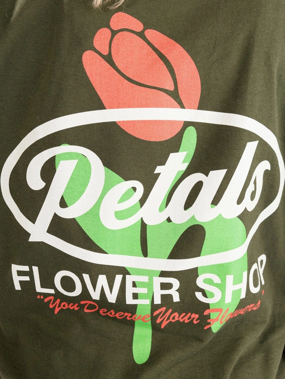 Petals and Peacocks Flower Shop T-Shirt olive