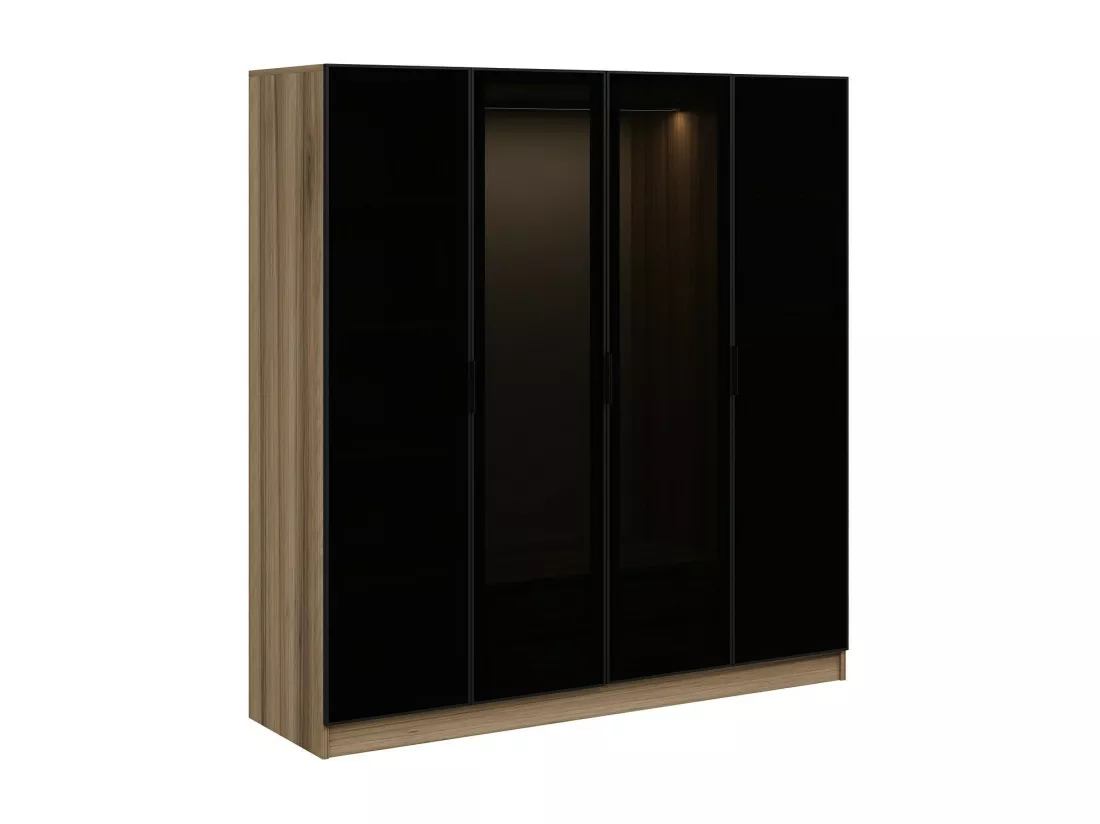 Armoire avec 4 portes en verre fumé, noyer doré-noir 180 x 210 cm